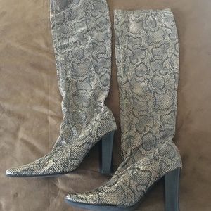 Snake Skin Over-the-Knee Boots-100% Leather